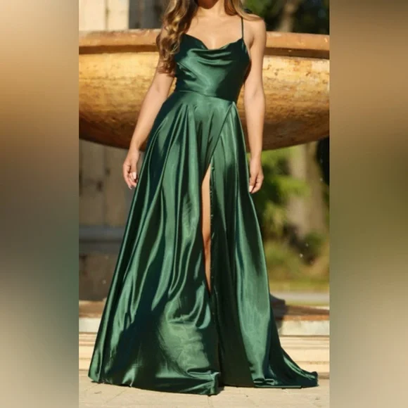 Lottie Gown - Satin A-Line Dress | Lady Black Tie Emerald / M